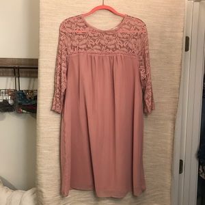 Coral 3/4 Lace Sleeve Dress